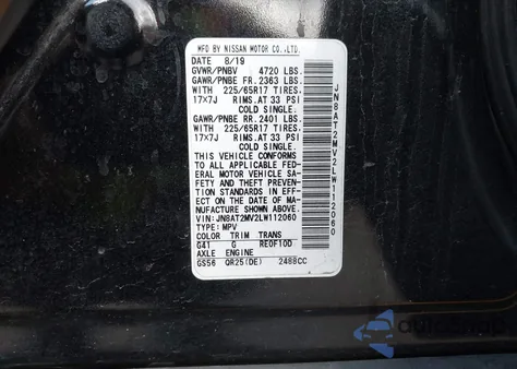 2020 Nissan Rogue Sv Intelligent Awd из США, поврежденный, VIN JN8AT2MV2LW112060